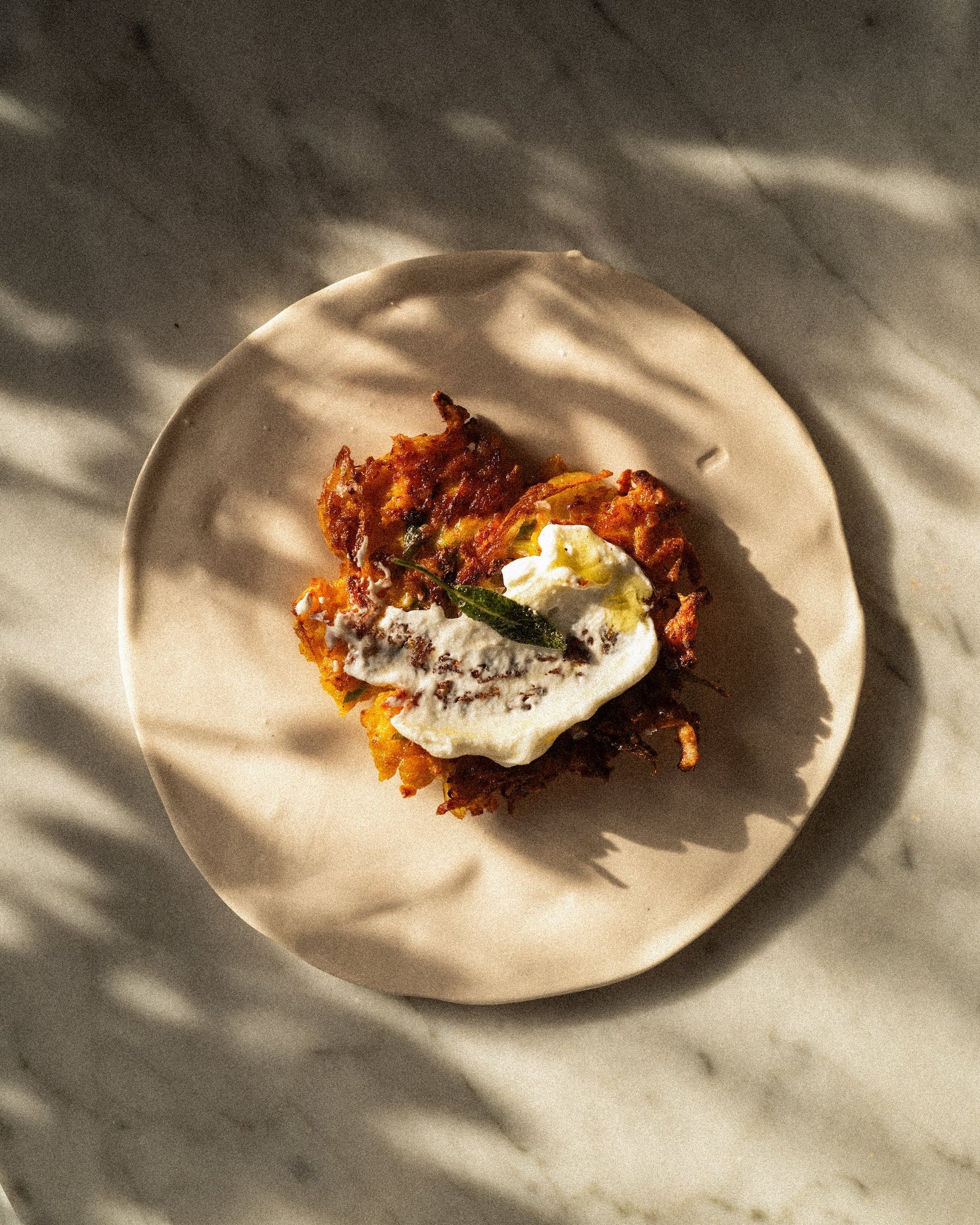 Squash fritters with garlic yoghurt and crispy sage - by Allegra