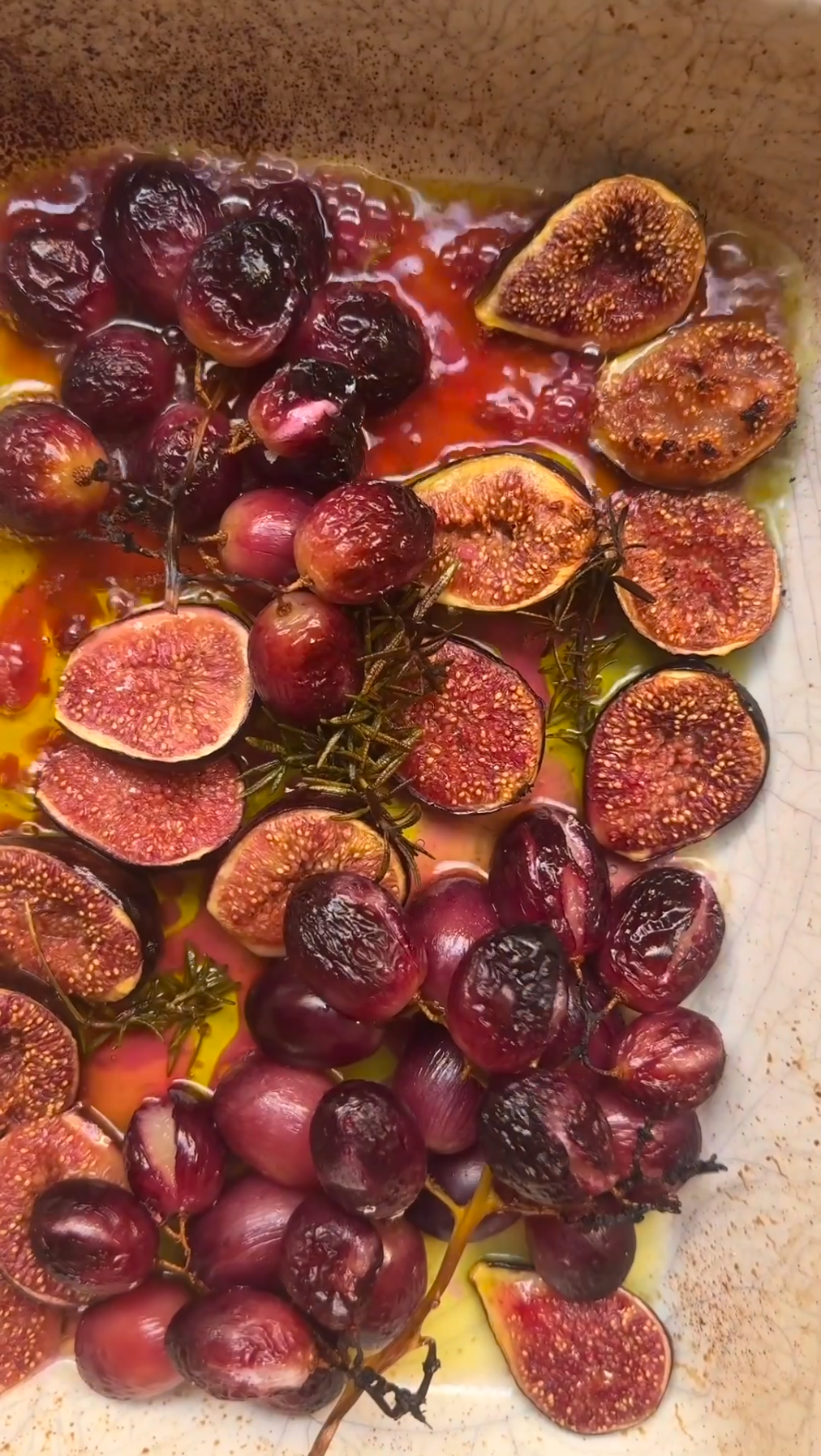 Rosemary Roasted Figs & Grapes with Radicchio, Burrata and Fried Breadcrumbs - by Anna Shepherd